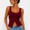 Ribbed Button Top-red