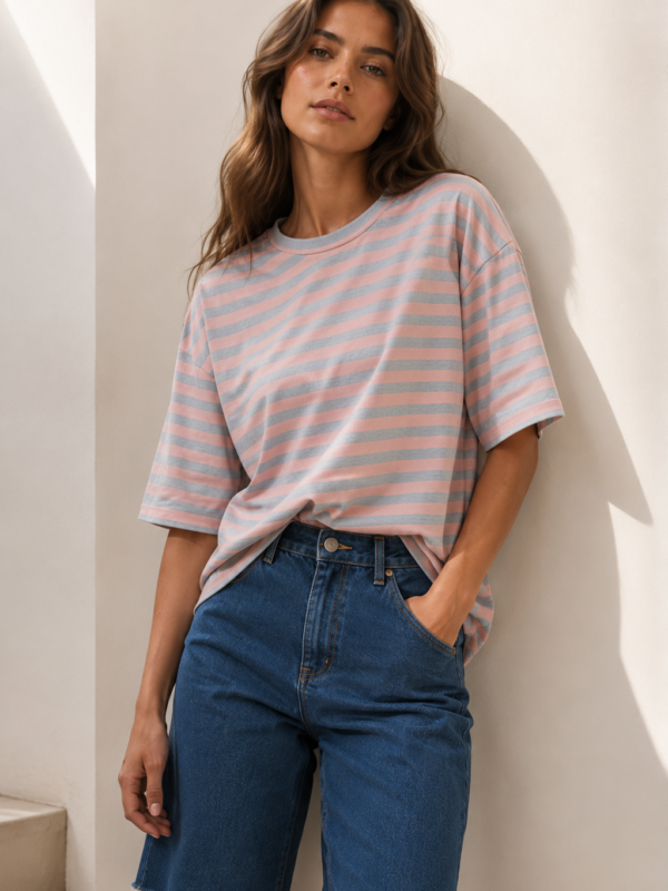 Oversized Striped Tee-pink