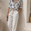 Floral Breeze Pants-white