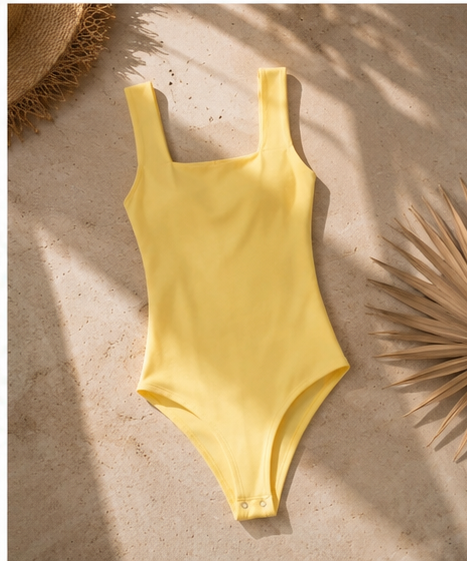 Essential square Bodysuit-yellow