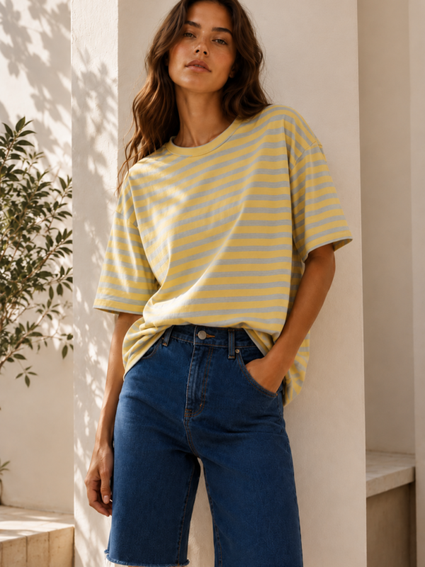 Oversized Striped Tee-yellow