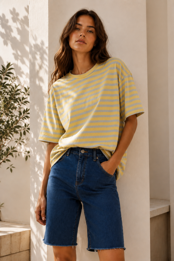 Oversized Striped Tee-yellow