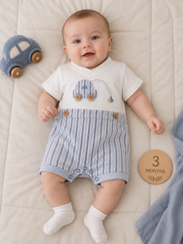 Little Driver Blue Romper 0-12