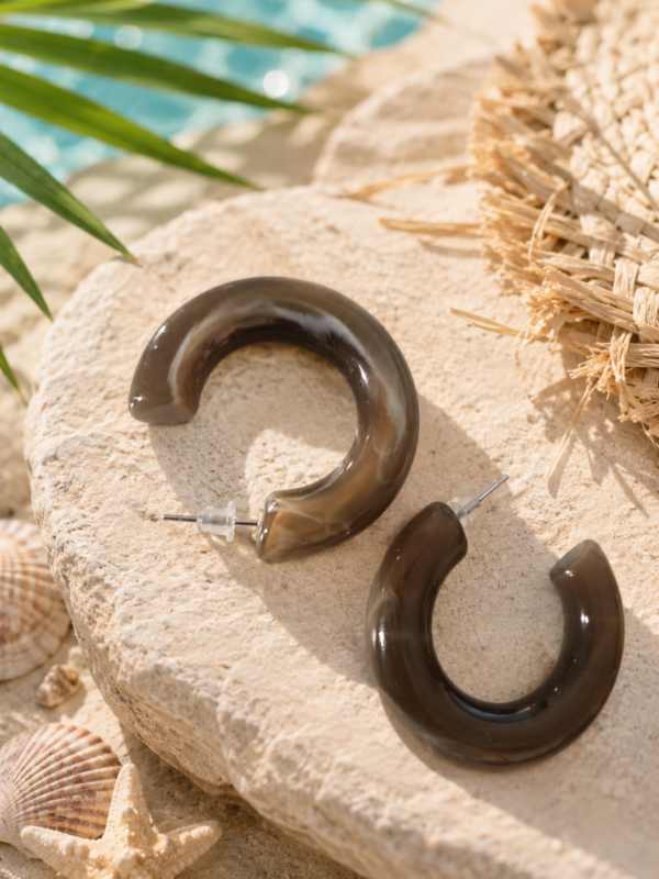 Khaki Bone Hoop Earrings