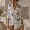 Blue Bloom Asymmetrical Shirt-white blue