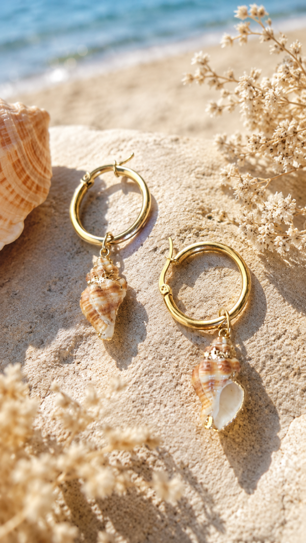 🐚 Σκουλαρίκια Seashell Gold Hoops