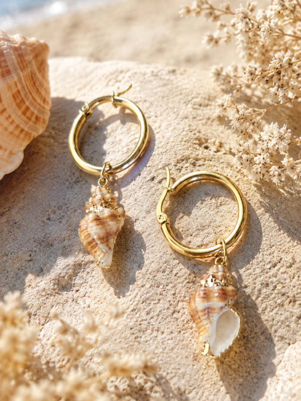 🐚 Σκουλαρίκια Seashell Gold Hoops
