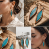 Ξύλινα Σκουλαρίκια Aqua Leaf